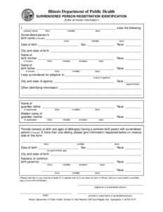 Illinois Department of Public Health SURRENDERED PERSON REGISTRATION IDENTIFICATION (Enter all known information.) I, ________________________________________________________, state the following: (present name)