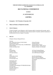 THE RETURNED & SERVICES LEAGUE OF AUSTRALIA LTD ACN[removed] NATIONAL CONFERENCE SYDNEY 26 SEPTEMBER 2012