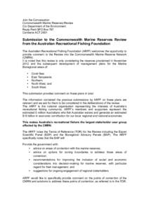 Join the Conversation Commonwealth Marine Reserves Review C/o Department of the Environment Reply Paid GPO Box 787 Canberra ACT 2601