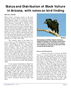 Status and Distribution of Black Vulture in Arizona, with notes on bird finding ROY M. JONES Black Vulture, Coragyps atratus, is the most abundant of seven vulture species in the New World (BuckleyIt is primarily