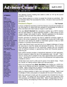 Advisory Council on Aging  April 14, 2010 Area 1 Agency on Aging, ([removed]ATTENDEES