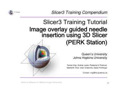 Slicer3 Training Compendium  Slicer3 Training Tutorial Image overlay guided needle insertion using 3D Slicer (PERK Station)