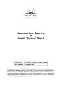English (Standard) Stage 6 Assessment and Reporting