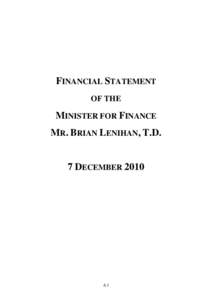 FINANCIAL STATEMENT OF THE MINISTER FOR FINANCE MR. BRIAN LENIHAN, T.D.