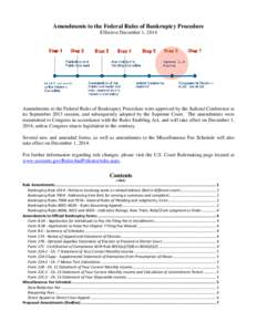 Amendments to the Federal Rules of Bankruptcy Procedure Effective December 1, 2014 Amendments to the Federal Rules of Bankruptcy Procedure were approved by the Judicial Conference at its September 2013 session, and subse