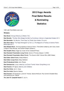 Chicon 7 – 2012 Hugo Award Statistics  Page 1 of[removed]Hugo Awards Final Ballot Results