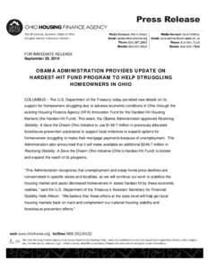    FOR IMMEDIATE RELEASE September 29, 2010  OBAMA ADMINISTRATION PROVIDES UPDATE ON
