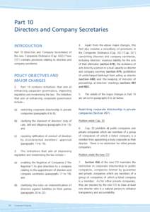 Part 10 Directors and Company Secretaries INTRODUCTION Part 10 (Directors and Company Secretaries) of the new Companies Ordinance (Cap. 622) (“new CO”) contains provisions relating to directors and