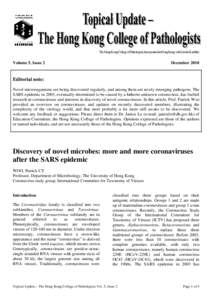 Veterinary medicine / Health / Coronavirus / Coronaviridae / Yuen Kwok-yung / SARS coronavirus / Horseshoe bat / Severe acute respiratory syndrome / Human Coronavirus NL63 / Nidovirales / Animal virology / Biology