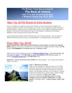 The Women Travel Group presents:  The Best of Ireland July 11 to July 18, 2015 (land only) + Northern Ireland July 18-21, 2015