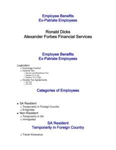 Employee Benefits Ex-Patriate Employees Ronald Dicks Alexander Forbes Financial Services