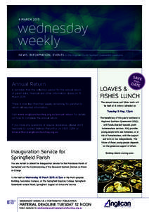 4 MARCHwednesday weekly NEWS, INFORMATION, EVENTS for the Anglican Church Southern Queensland community