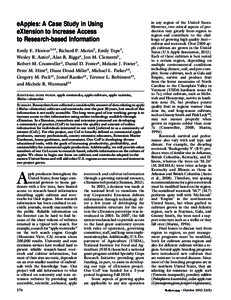 eApples: A Case Study in Using eXtension to Increase Access to Research-based Information Emily E. Hoover1,15, Richard P. Marini2, Emily Tepe1, Wesley R. Autio3, Alan R. Biggs4, Jon M. Clements5, Robert M. Crassweller2, 