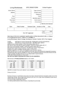 SITE ORDER FORM  Living Worksheets United Kingdom