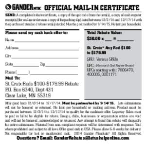 OFFICIAL MAIL-IN CERTIFICATE SEND: A completed rebate certificate, a copy of the upc code from the item(s), a copy of cash register receipt(s) (for on-line orders use a copy of the packing slip) dated between[removed]and