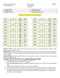 GOLDEN EAGLE REG. PARK / SHADOW MOUNTAIN ADULT SOFTBALL 2014 SUMMER MEN’S 1K