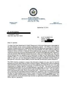 STATE OF NEW YORK OFFICE OF THE MEDICAID INSPECTOR GENERAL 800 North Pearl Street Albany, New York[removed]ANDREW M. CUOMO GOVERNOR