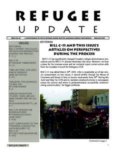 REFUGEE U P D A T E ISSUE NO. 68 A joint PROJECT OF the FCJ REFUGEE centre AND THE CANADIAN COUNCIL FOR REFUGEES