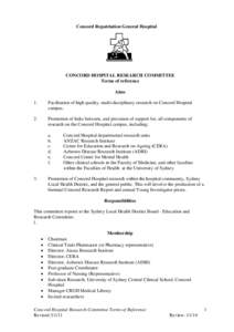 TERMS OF REFERENCE CONCORD HOSPITAL RESEARCH COMMITTEE