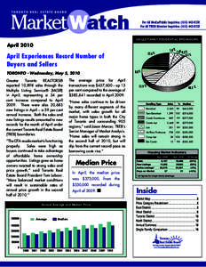 SINGLE FAMILY RESIDENTIAL BREAKDOWN  April 2010 April Experiences Record Number of Buyers and Sellers