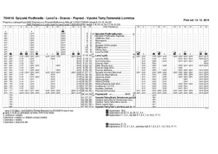 Spišské Podhradie - Levoča - Dravce - Poprad - Vysoké Tatry,Tatranská Lomnica  Platí od: Prepravu zabezpečuje:SAD Poprad,a.s.,Poprad,Wolkerova 466,tel.č.spoje:9,13-15,18,22) SAD P