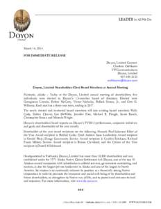 March 14, 2014 FOR IMMEDIATE RELEASE Doyon, Limited Contact: Charlene Ostbloom VP Communications Doyon, Limited