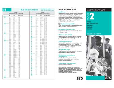 Bus Stop Numbers Destinations Destinations  Clareview to Lessard