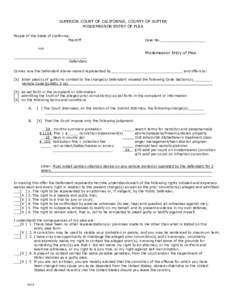 SUPERIOR COURT OF CALIFORNIA, COUNTY OF SUTTER MISDEMEANOR ENTRY OF PLEA People of the State of California, Plaintiff  Case No._____________________