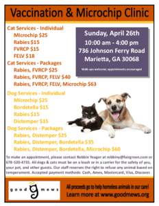 Cat Services - Individual Cat Services - Individual Sunday, April 26th Sunday, November