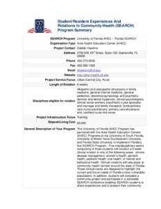 Students/Resident Experiences And Rotations in Community Health (SEARCH) Program Summary