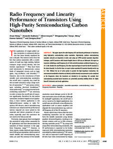 ARTICLE  Radio Frequency and Linearity Performance of Transistors Using High-Purity Semiconducting Carbon Nanotubes