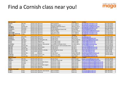 Find a Cornish class near you! East Cornwall Bodmin Bude Callington Camelford