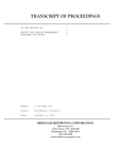 MSHA - Transcripts of Public Hearings - Safety and Health Management Programs for Mines - Arlington, Va[removed]