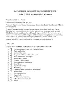 CATEGORICAL EXCLUSION DOCUMENTATION FOR DNRC FOREST MANAGEMENT ACTIVITY Project Name:Cilly Yew Permit Proposed Implementation Date: May 2015 Proponent: Department of Natural Resources and Conservation (Pacific Taxol Prod