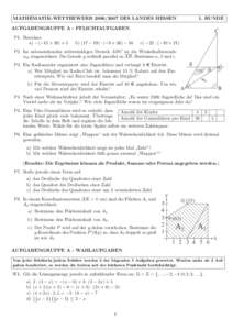 MATHEMATIK-WETTBEWERBDES LANDES HESSEN  1. RUNDE AUFGABENGRUPPE A - PFLICHTAUFGABEN P1. Berechne.