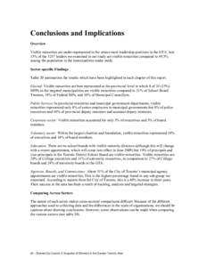    Conclusions and Implications Overview Visible minorities are under-represented in the senior-most leadership positions in the GTA. Just 13% of the 3257 leaders we examined in our study are visible minorities compared