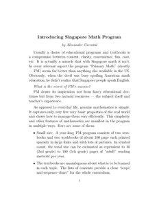 Introducing Singapore Math Program by Alexander Givental Usually a choice of educational programs and textbooks is