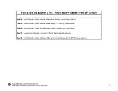 State Board of Education Goals – Future-ready Students for the 21st Century Goal 1 – North Carolina public schools will produce globally competitive students. Goal 2 – North Carolina public schools will be led by 2