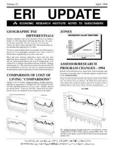 Volume 22  April 1994 ERI UPDATE ECONOMIC RESEARCH INSTITUTE NOTES TO SUBSCRIBERS