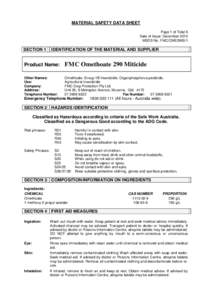 MATERIAL SAFETY DATA SHEET Page 1 of Total 6 Date of Issue: December 2012 MSDS No. FMC/OME2900/1  SECTION 1
