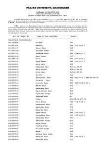 PANJAB UNIVERSITY, CHANDIGARH Notification No. B.Sc.I/2013-O\16 RE-EVALUATION RESULT OF THE Bachelor of Science First Year Examination, Oct. , 2013. ……… In partial supersession to this office result notification No