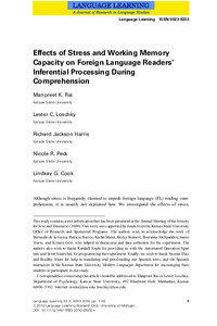 Effects of Stress and Working Memory Capacity on Foreign Language Readers Inferential Processing During Comprehension