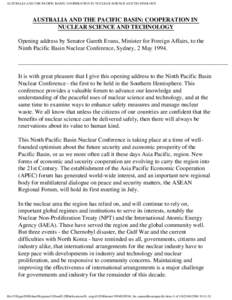 AUSTRALIA AND THE PACIFIC BASIN: COOPERATION IN NUCLEAR SCIENCE AND TECHNOLOGY