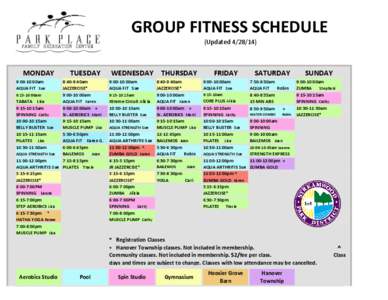 GROUP FITNESS SCHEDULE (Updated[removed]MONDAY  TUESDAY