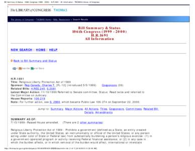 Bill Summary & Status - 106th Congress[removed]H.R[removed]All Information - THOMAS (Library of Congress)