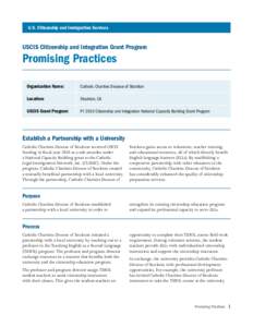 U.S. Citizenship and Immigration Services  USCIS Citizenship and Integration Grant Program Promising Practices Organization Name: