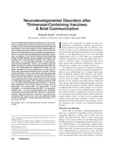Neurodevelopmental Disorders after Thimerosal-Containing Vaccines: A Brief Communication