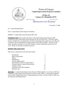 Town of Canaan Capital Improvement Program Committee PO Box 38 Canaan, New Hampshire 03741  “Working towards a better Community”