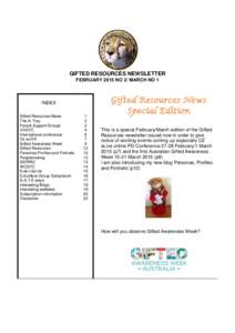 GIFTED RESOURCES NEWSLETTER FEBRUARY 2015 NO 2/ MARCH NO 1 INDEX Gifted Resources News The In Tray