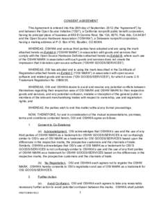 CONSENT AGREEMENT This Agreement is entered into this 26th day of September, 2012 (the “Agreement”) by and between the Open Source Initiative (“OSI”), a California nonprofit public benefi